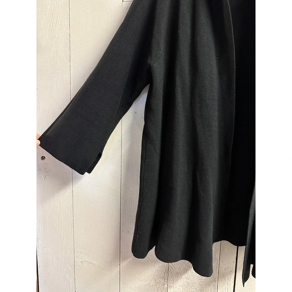EILEEN FISHER Black Silk Cotton Cardigan Sweater Knit Open Front Women's‎ Medium